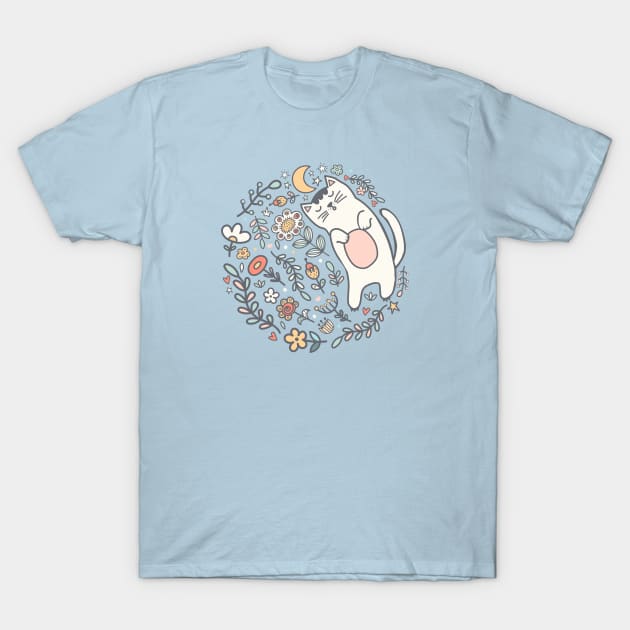 A Seriously Sleepy Kitty Cat Snoozing Under The Stars T-Shirt by LittleBunnySunshine